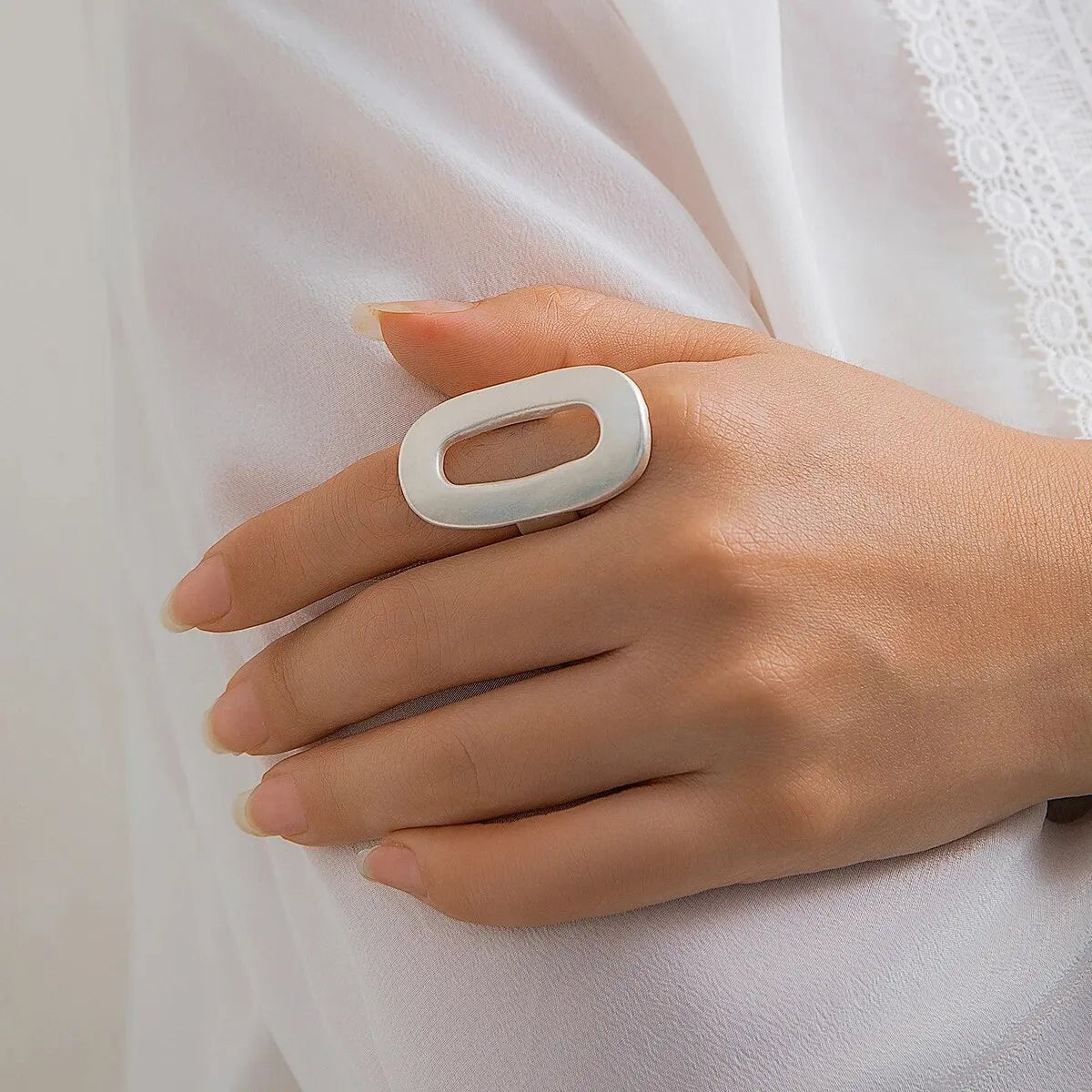 Exaggerated Big Hollow Out Geometric Oval Rings for Women Adjustable - BeeBeeBuys