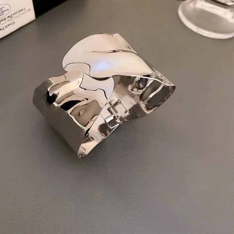 Exaggerated Golden Wide Hand Bracelet Punk Smooth Irregular Geometric Open Cuff Bangles for Women Men Wristband Jwelry Gifts - BeeBeeBuys