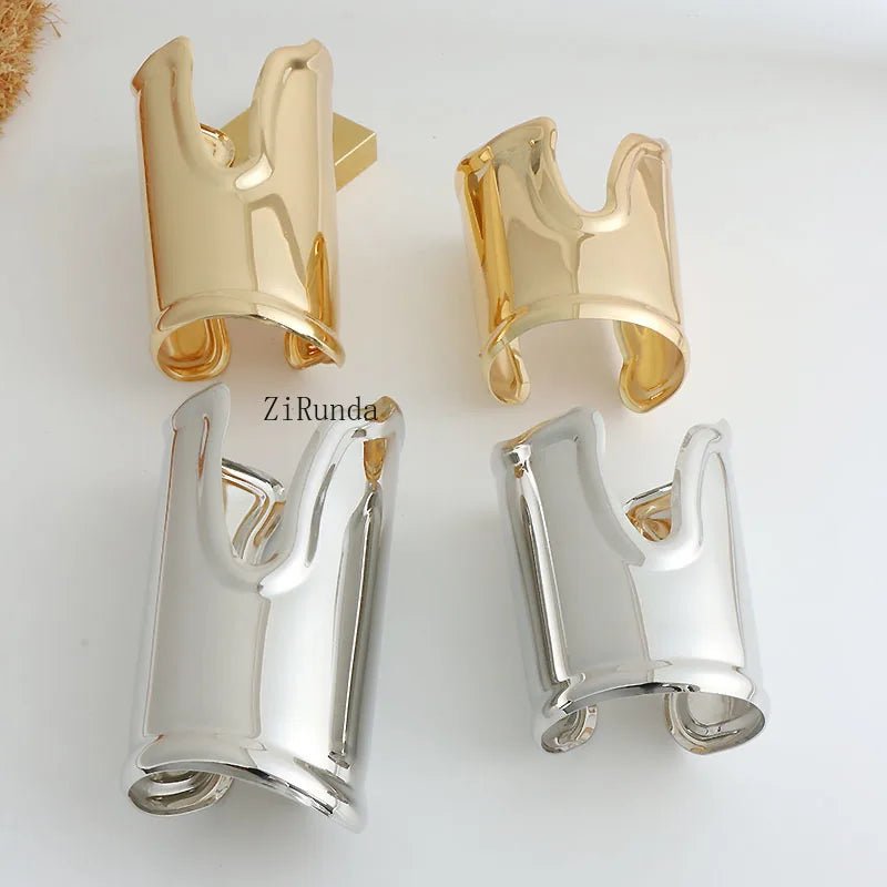Exaggerated Irregular Wide Edge Bracelet Women's Silver Long Arm Bracelet - BeeBeeBuys