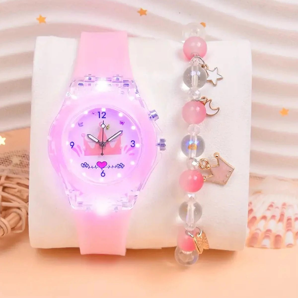 Fashion Butterfly Silicone Luminous Watch + Butterfly Beaded Bracelet - BeeBeeBuys