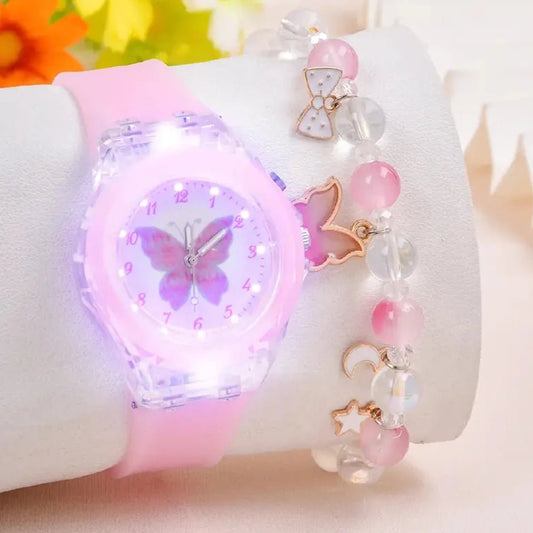 Fashion Butterfly Silicone Luminous Watch + Butterfly Beaded Bracelet - BeeBeeBuys