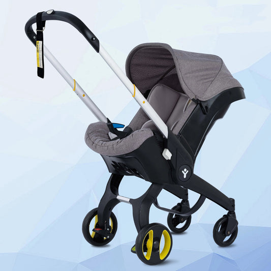 Foldable baby stroller, metal frame, adjustable handle direction, with sunshade, very suitable for outdoor shopping - BeeBeeBuys