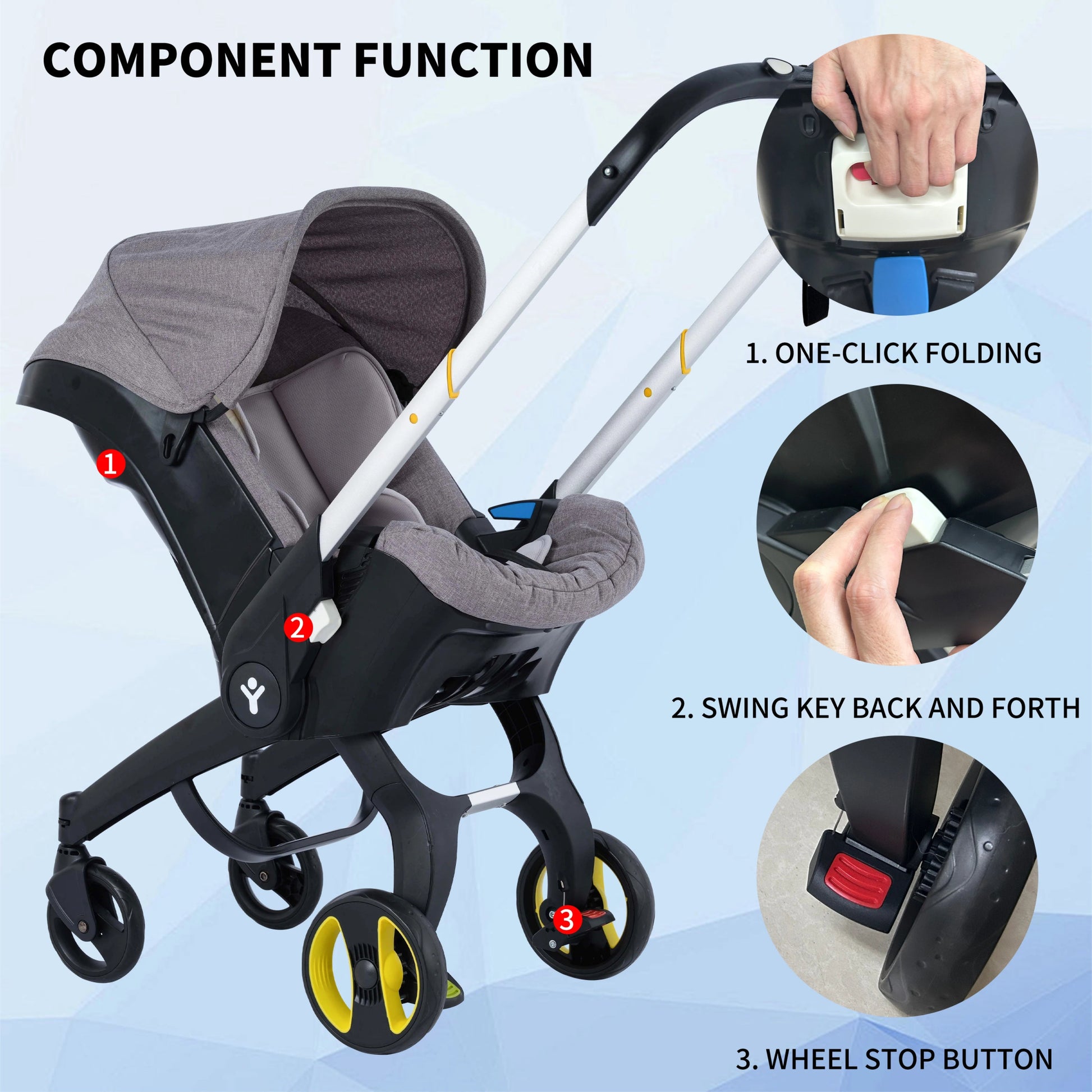 Foldable baby stroller, metal frame, adjustable handle direction, with sunshade, very suitable for outdoor shopping - BeeBeeBuys