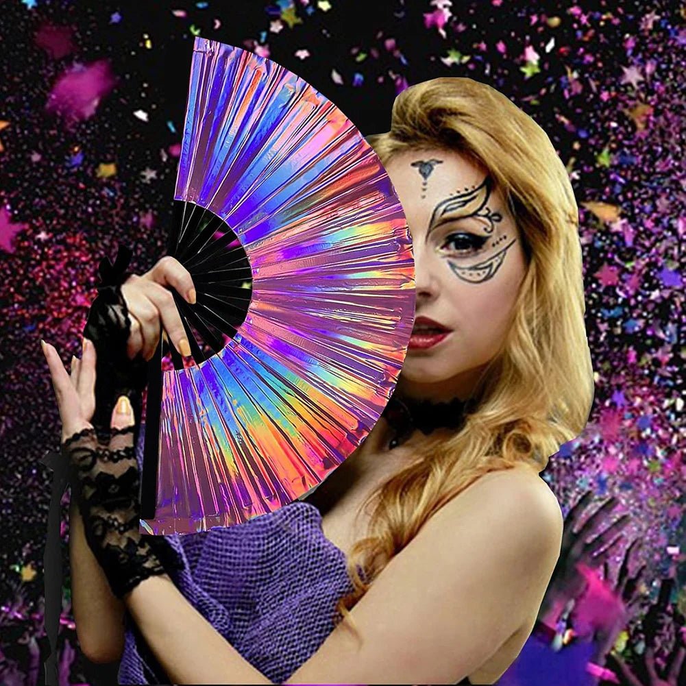 Holographic Hand Fan Raves Fans for Men Women - BeeBeeBuys