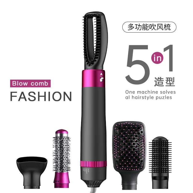 HOMEFISH 5 in 1 Hair Dryer Brush Hot Air Brush & Volumizer Styler Set with Interchangeable Brush Head Negative Ionic Blow Dryer - BeeBeeBuys