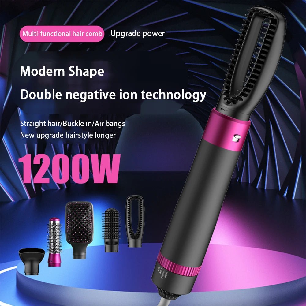 HOMEFISH 5 in 1 Hair Dryer Brush Hot Air Brush & Volumizer Styler Set with Interchangeable Brush Head Negative Ionic Blow Dryer - BeeBeeBuys