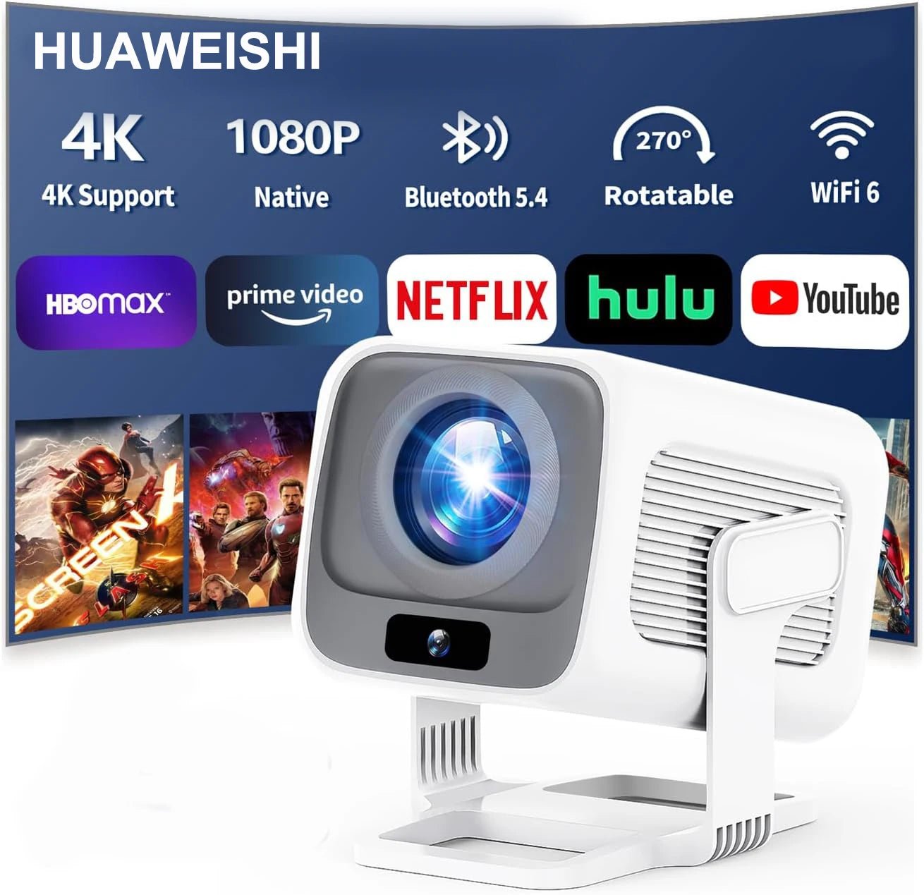 HUAWEISHI 4K Android Projector 4K Projector - BeeBeeBuys