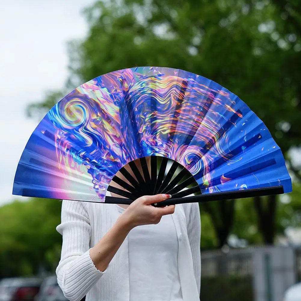 Large Folding Hand Rave Fan Gradient Colorful Reflective Foldable - BeeBeeBuys