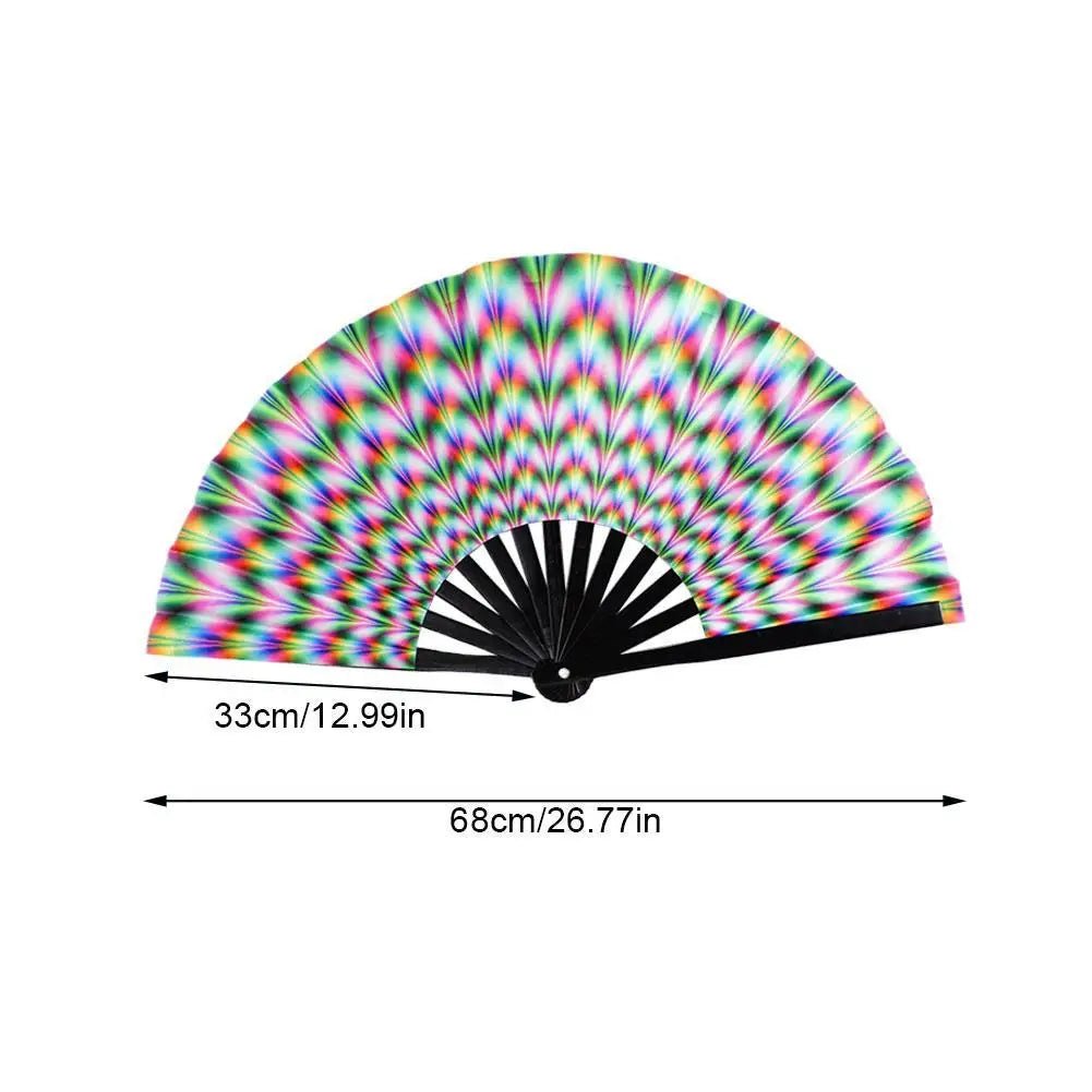 Large Folding Hand Rave Fan Gradient Colorful Reflective Foldable - BeeBeeBuys
