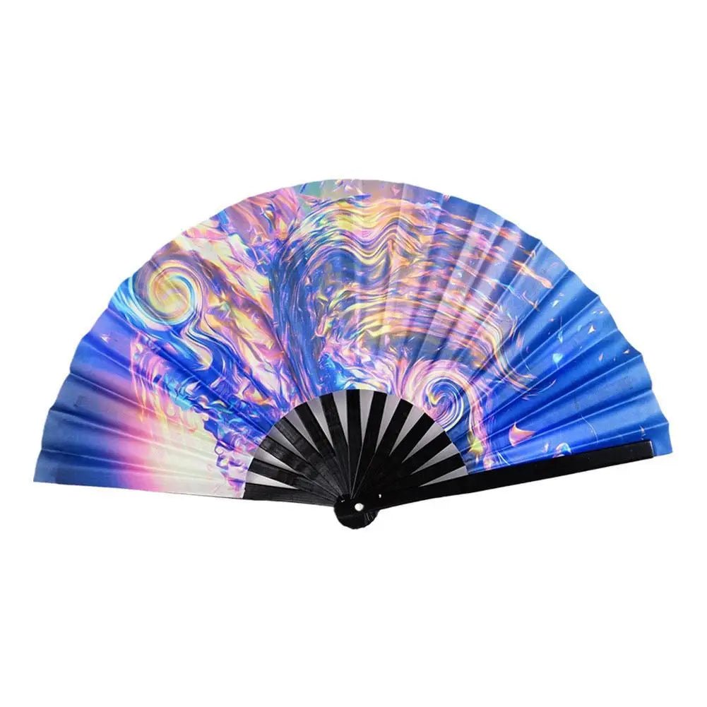 Large Folding Hand Rave Fan Gradient Colorful Reflective Foldable - BeeBeeBuys