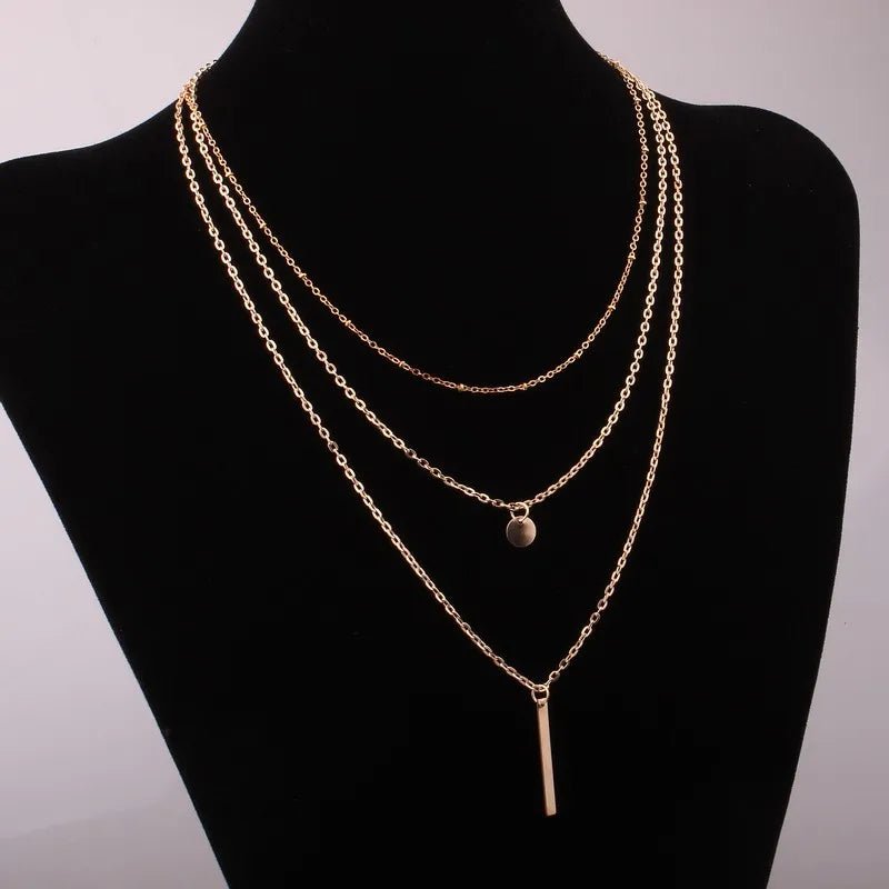 Layered Chain Necklace Vintage Gold Color/Silver - BeeBeeBuys