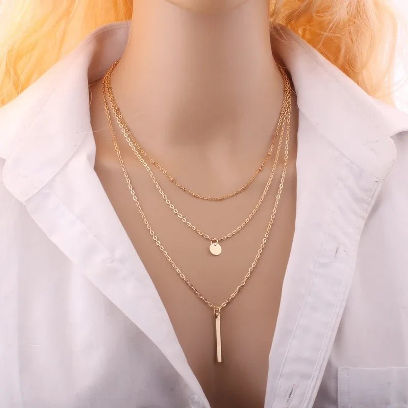 Layered Chain Necklace Vintage Gold Color/Silver - BeeBeeBuys