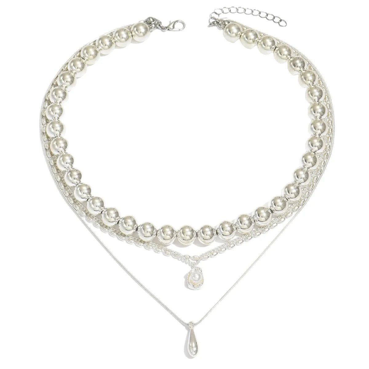 Layered Water Drop Pendant Necklace - Stackable Beaded Chain - BeeBeeBuys