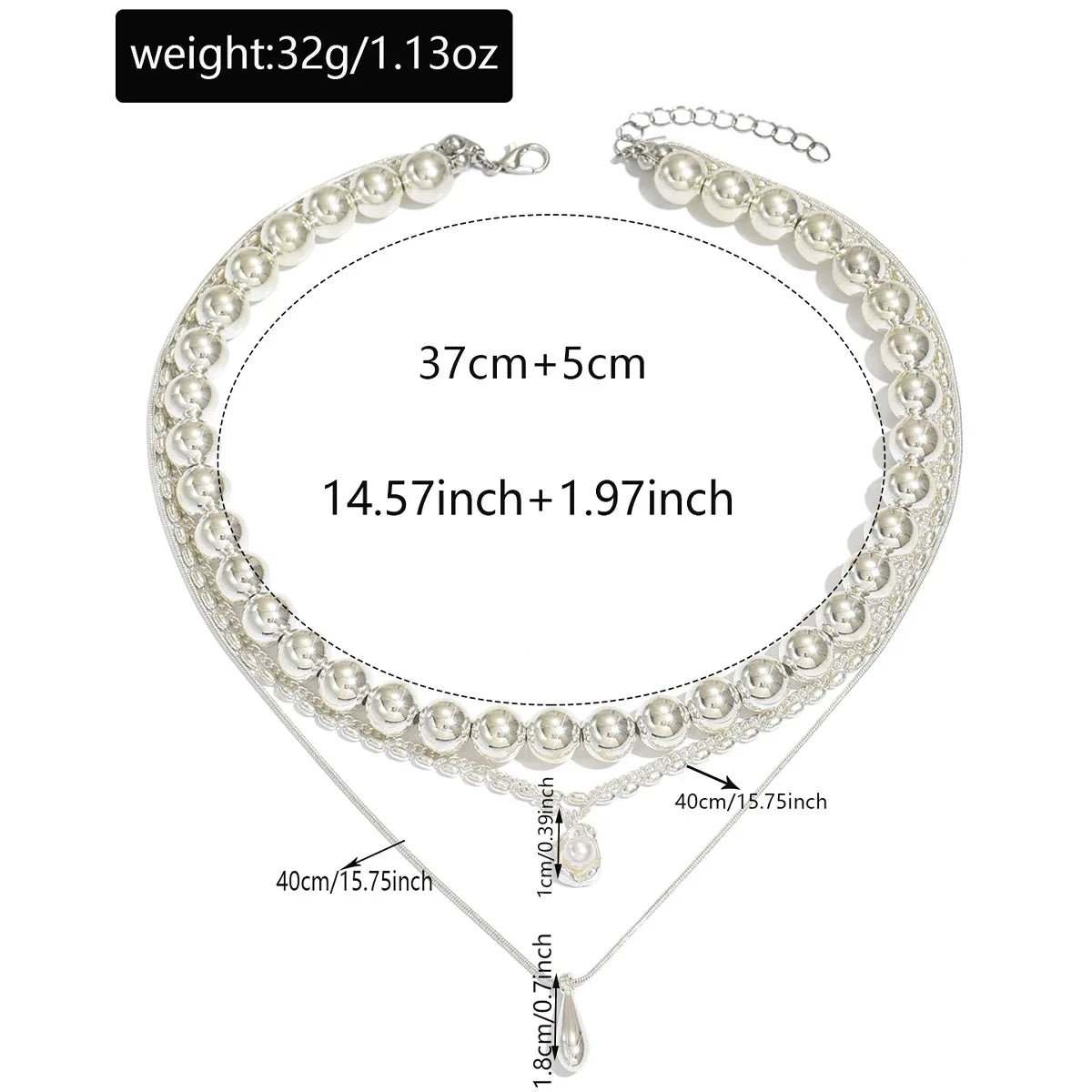 Layered Water Drop Pendant Necklace - Stackable Beaded Chain - BeeBeeBuys