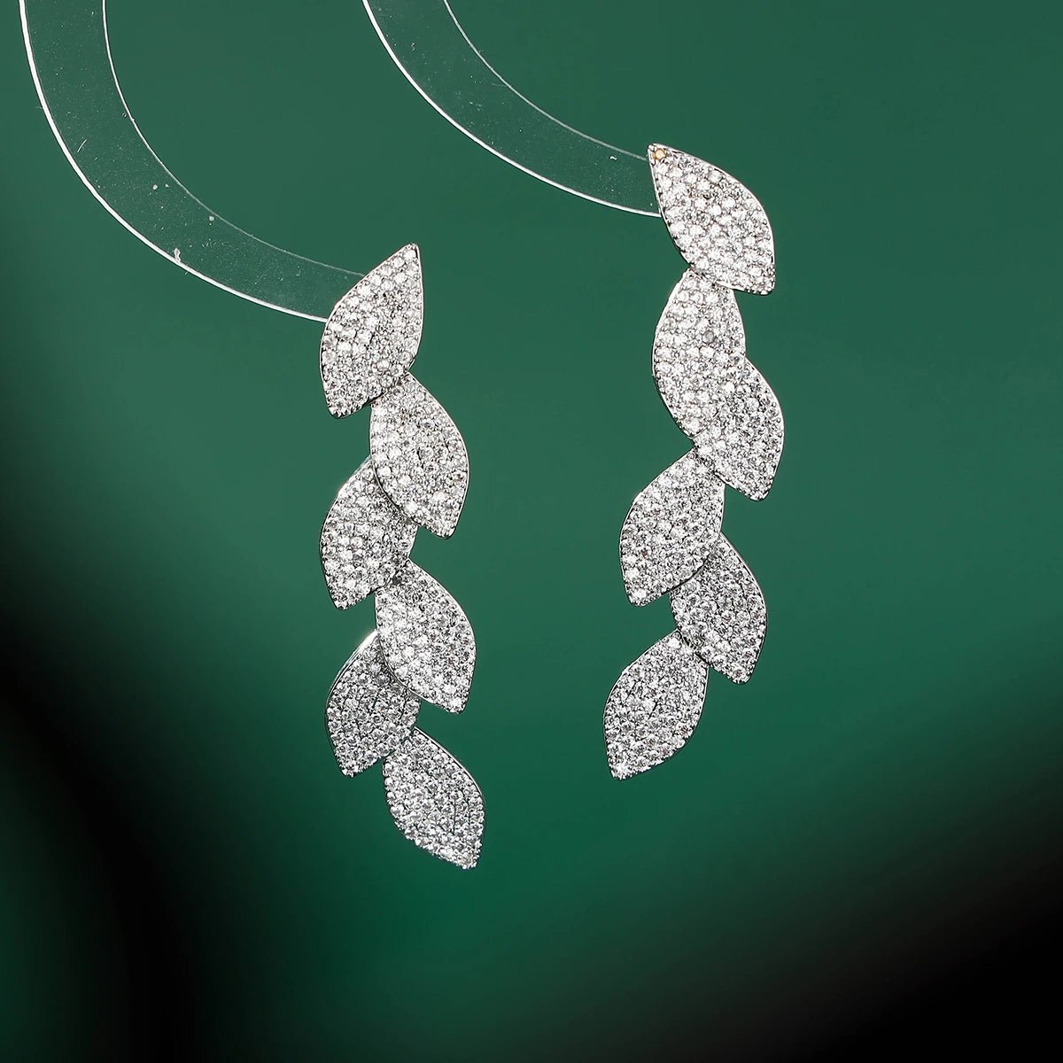 leaf petal wedding earrings inlaid with AAAAA zircon pendant - BeeBeeBuys