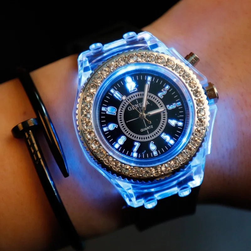 Light Watch Unisex Silicone Wrist Watch Rhinestone - BeeBeeBuys