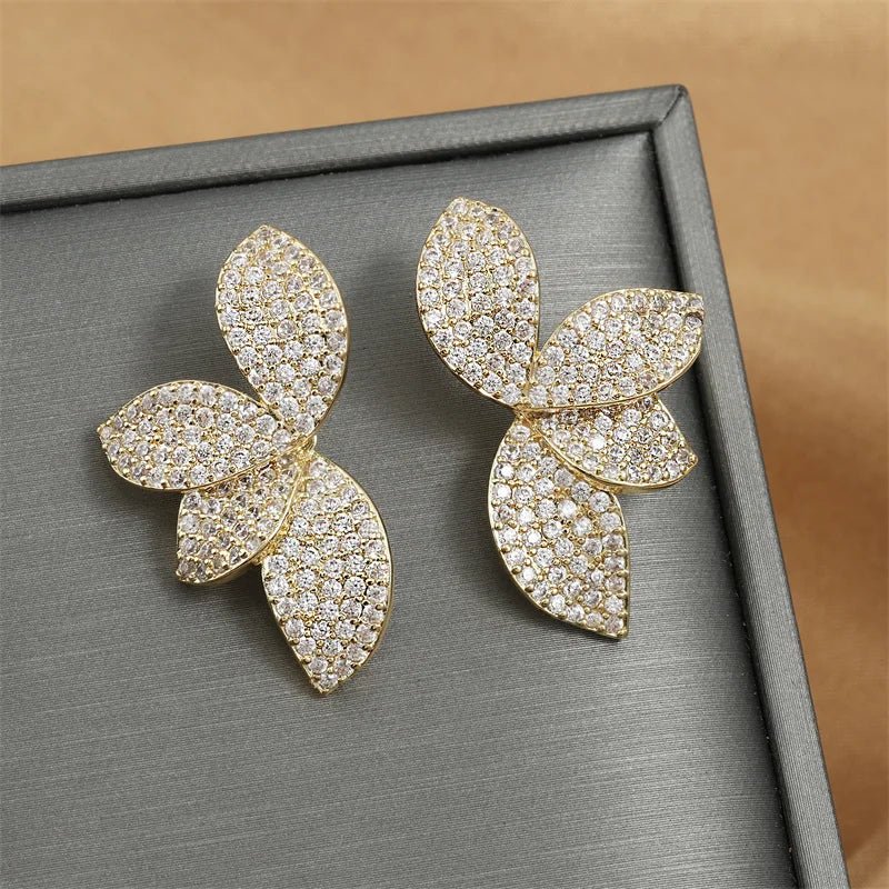Luxury Shiny Micro - set Zircon Leaf Earrings for Women - BeeBeeBuys