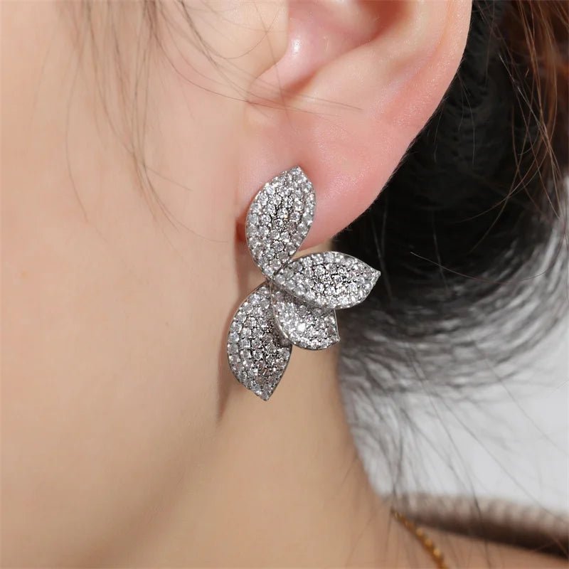 Luxury Shiny Micro - set Zircon Leaf Earrings for Women - BeeBeeBuys
