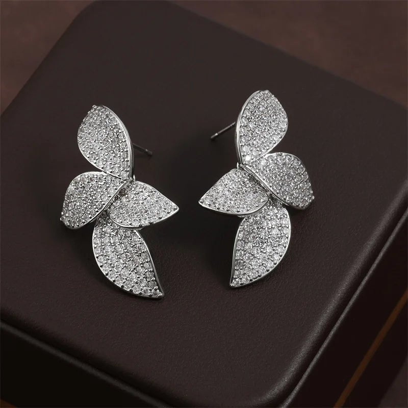 Luxury Shiny Micro - set Zircon Leaf Earrings for Women - BeeBeeBuys