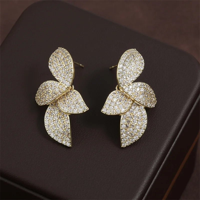 Luxury Shiny Micro - set Zircon Leaf Earrings for Women - BeeBeeBuys