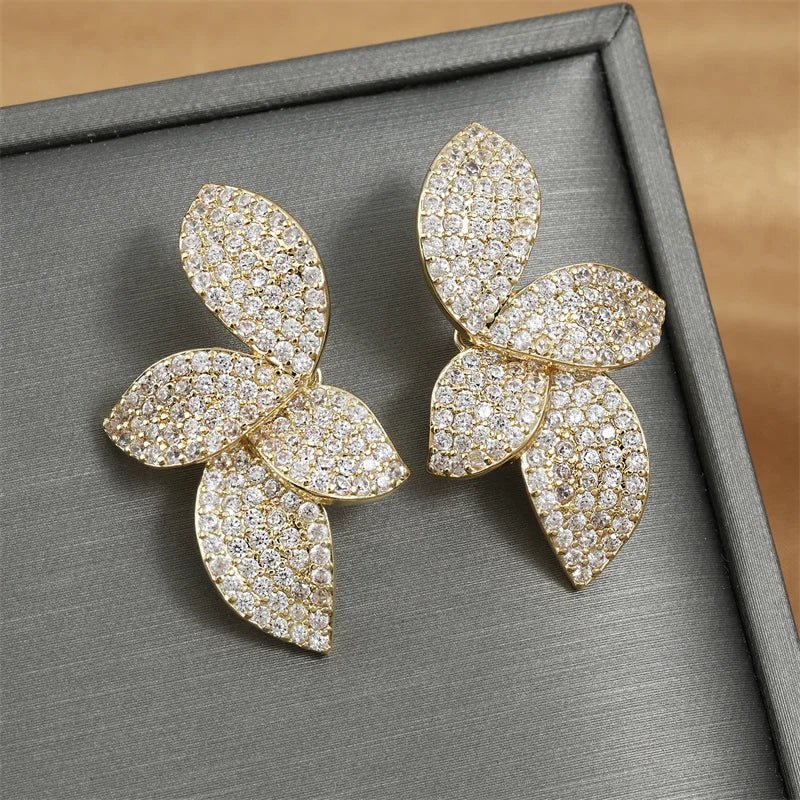 Luxury Shiny Micro - set Zircon Leaf Earrings for Women - BeeBeeBuys