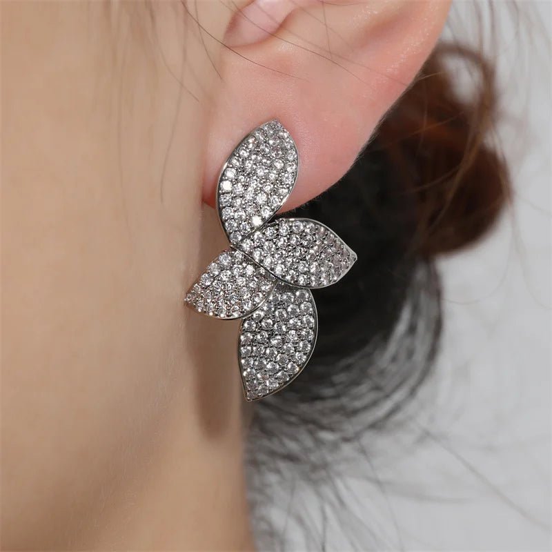 Luxury Shiny Micro - set Zircon Leaf Earrings for Women - BeeBeeBuys