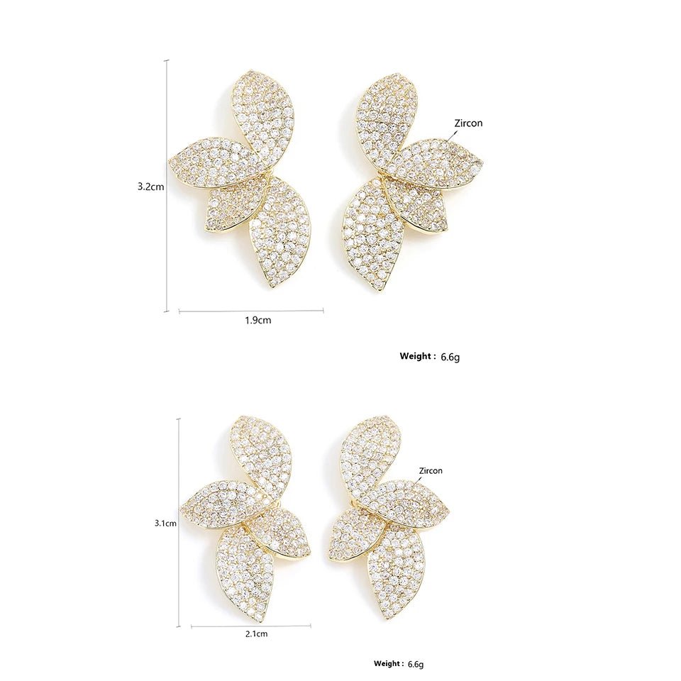 Luxury Shiny Micro - set Zircon Leaf Earrings for Women - BeeBeeBuys