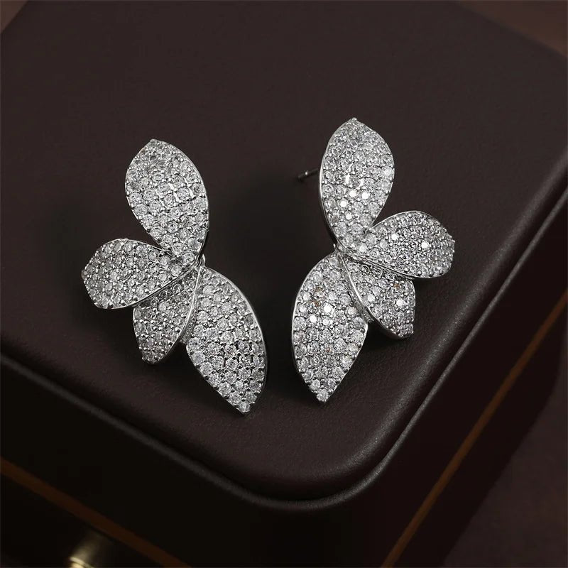 Luxury Shiny Micro - set Zircon Leaf Earrings for Women - BeeBeeBuys
