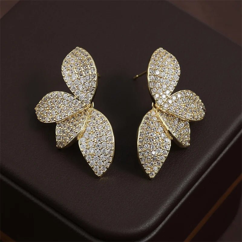 Luxury Shiny Micro - set Zircon Leaf Earrings for Women - BeeBeeBuys