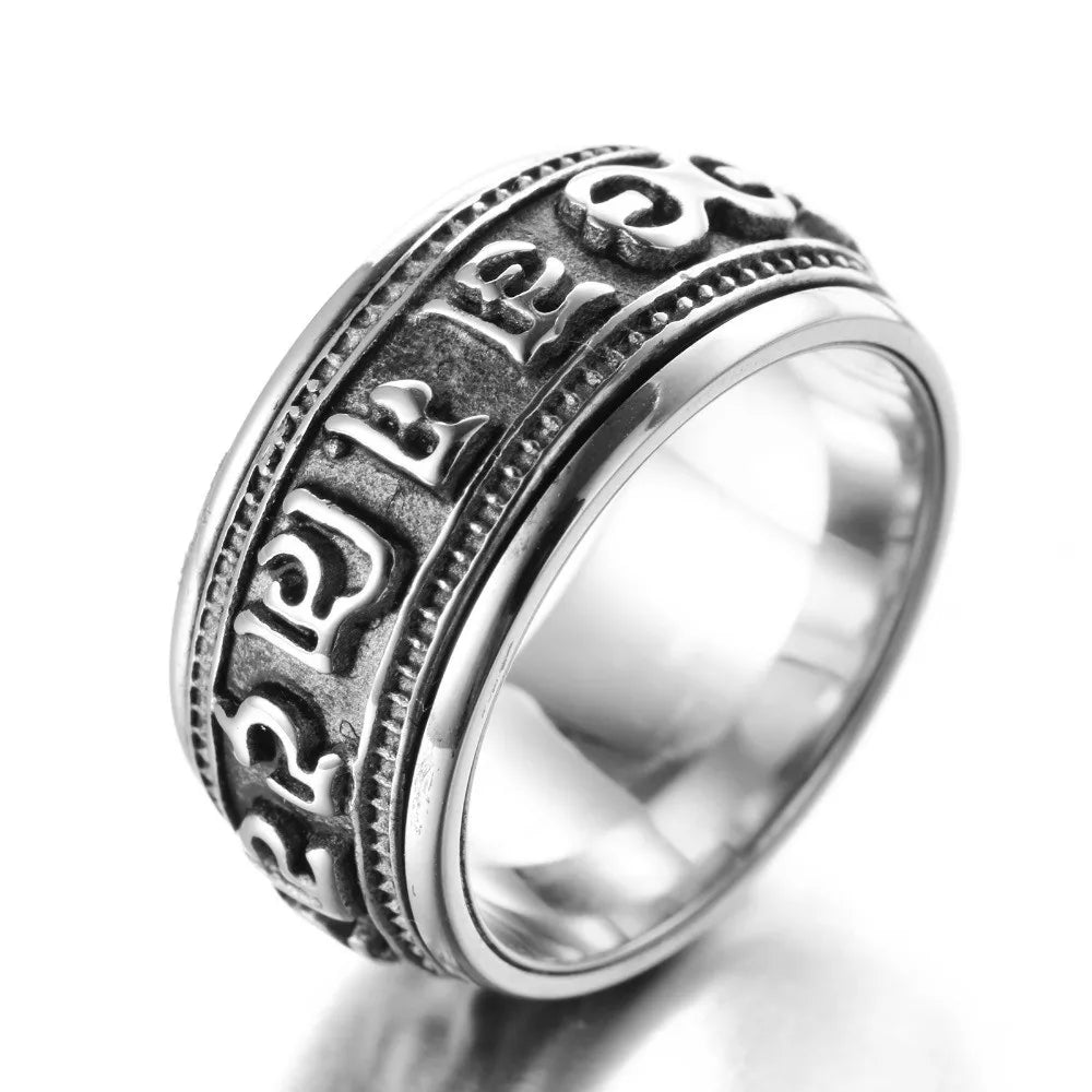 Mantra rotatable ring men titanium steel tide - BeeBeeBuys