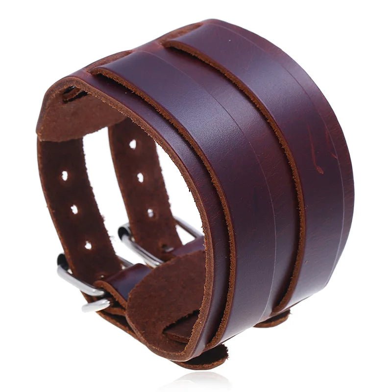 Men And Women Wide Genuine Leather Bracelet Cuff - BeeBeeBuys
