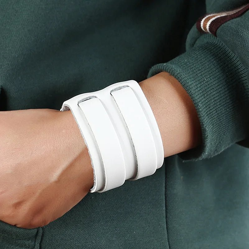 Men And Women Wide Genuine Leather Bracelet Cuff - BeeBeeBuys