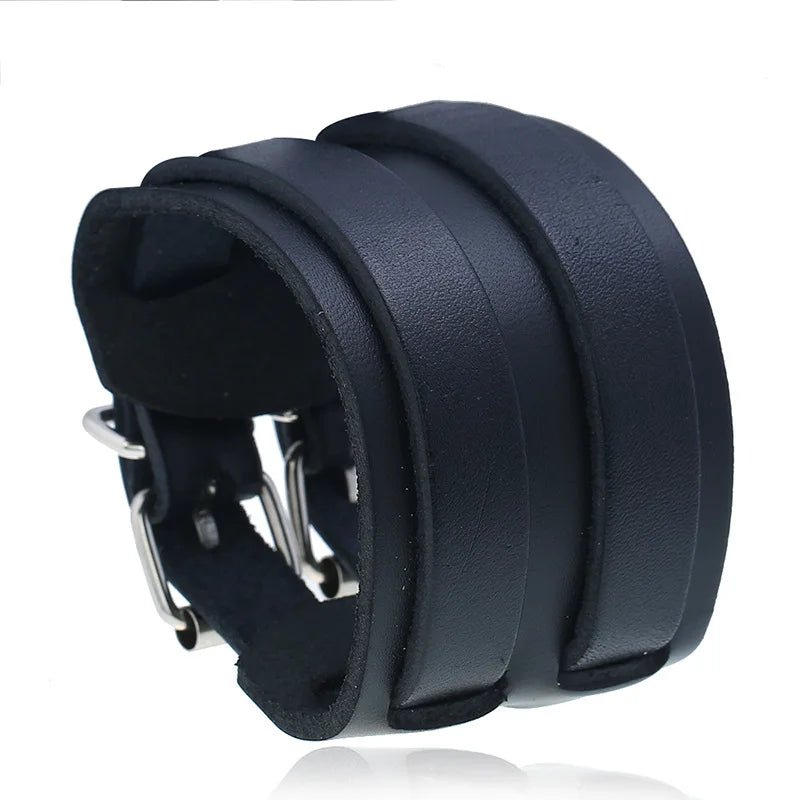 Men And Women Wide Genuine Leather Bracelet Cuff - BeeBeeBuys