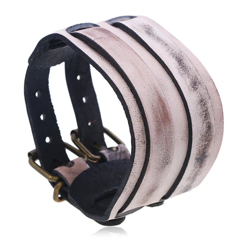Men And Women Wide Genuine Leather Bracelet Cuff - BeeBeeBuys
