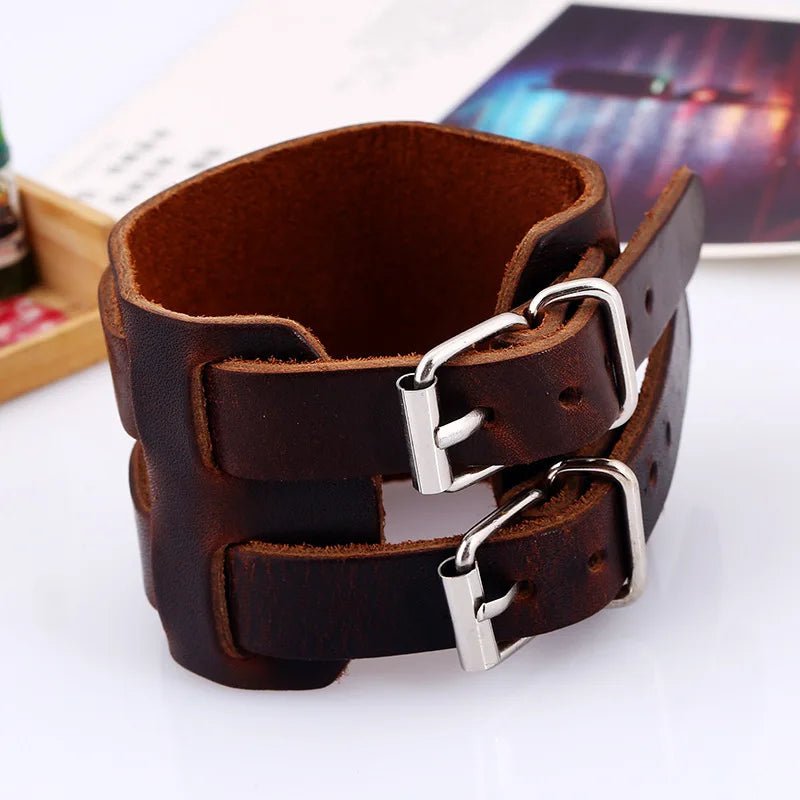 Men And Women Wide Genuine Leather Bracelet Cuff - BeeBeeBuys