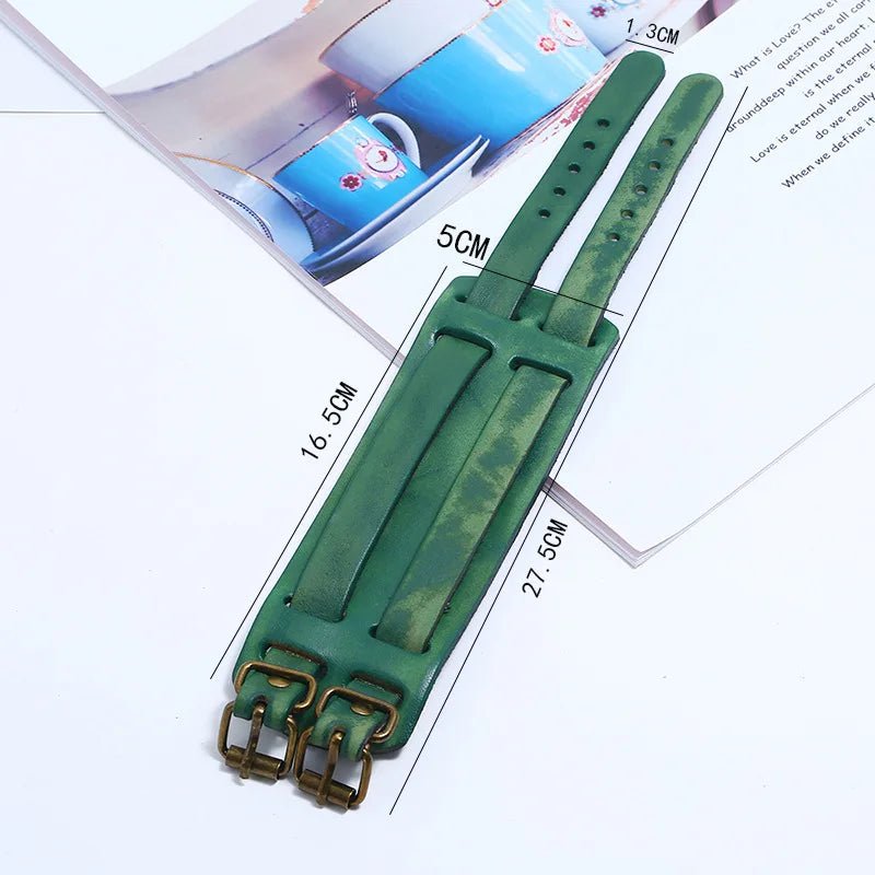 Men And Women Wide Genuine Leather Bracelet Cuff - BeeBeeBuys