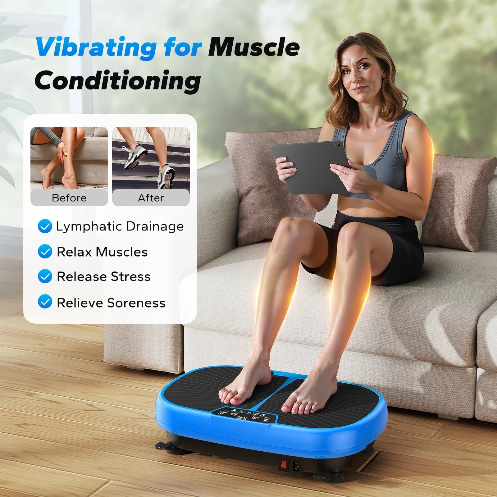 MERACH EMS Vibration Plate Exercise Machine for Lymphatic Drainage Relieve Pain Help Sleep Fat Burning&Weight Loss Exercise Fit - BeeBeeBuys