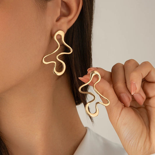 Minimalist Irregular Hollow Geometry Metal Stud Earrings - BeeBeeBuys