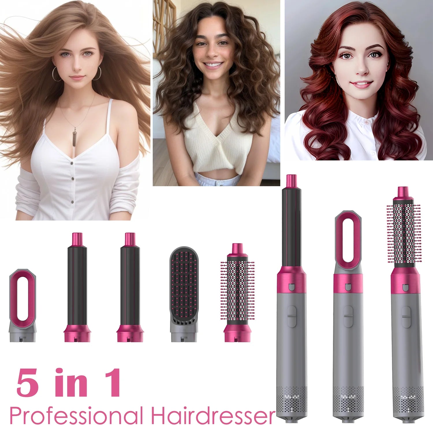 Multi Hair Styler 5 In 1 Curling Iron Hair Straightener With Hair Brush Hairdryer For Hair Dryer Hair Multi Styler - BeeBeeBuys