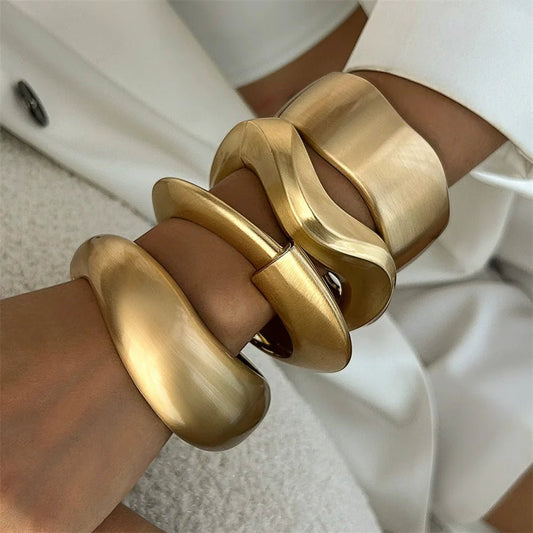 New Matte Metal Wide Cuff Bangles Vintage Gold Color Geometric - BOGO 🔥 - BeeBeeBuys