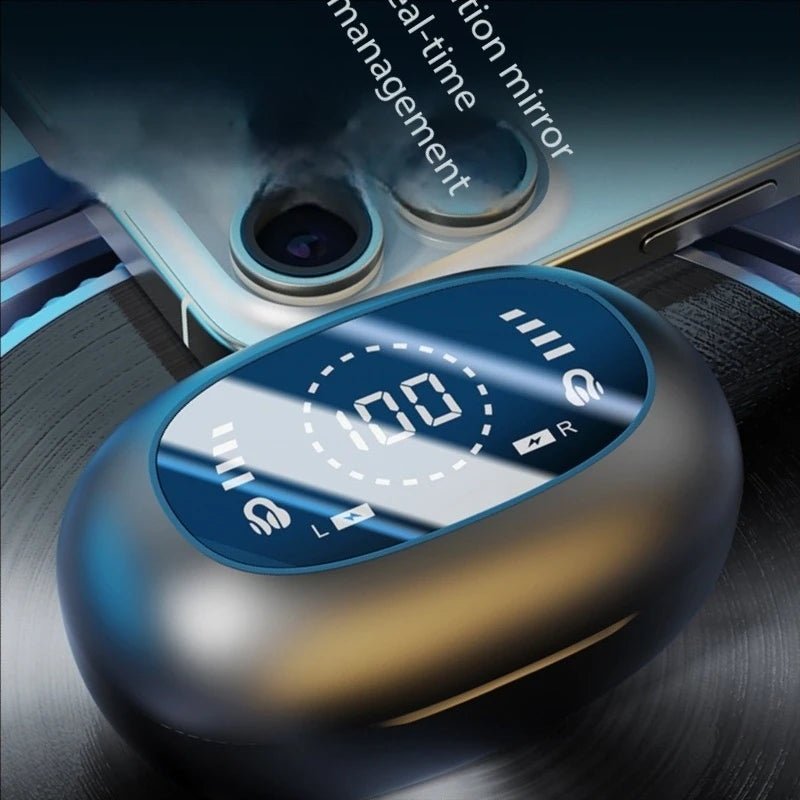 New Mirror Surface Digital Display Soft Silicone Ear Clip Wireless Bluetooth Headphones - BeeBeeBuys