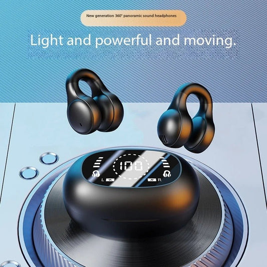 New Mirror Surface Digital Display Soft Silicone Ear Clip Wireless Bluetooth Headphones - BeeBeeBuys