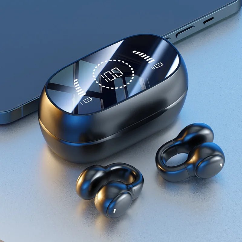 New Mirror Surface Digital Display Soft Silicone Ear Clip Wireless Bluetooth Headphones - BeeBeeBuys