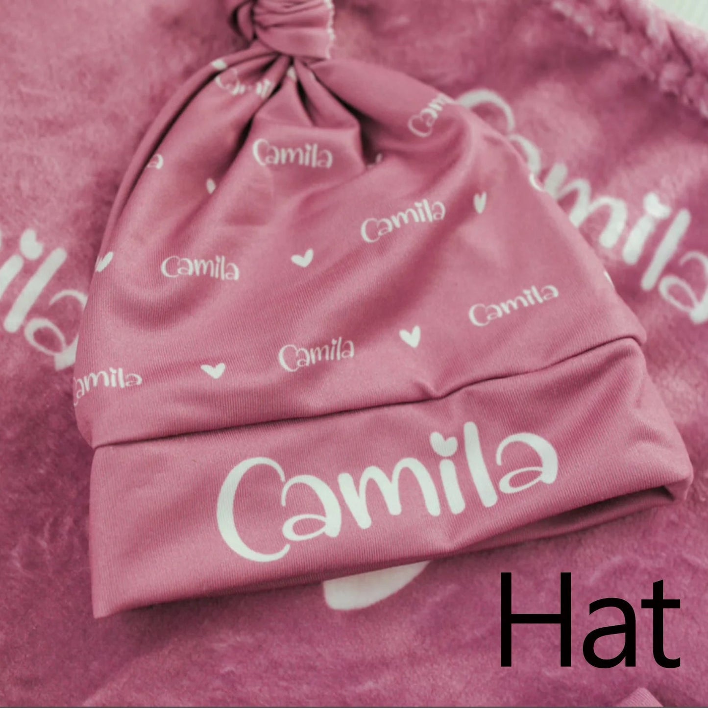 Personalized Jersey Swaddle, Baby Name Hat, bow - BeeBeeBuys