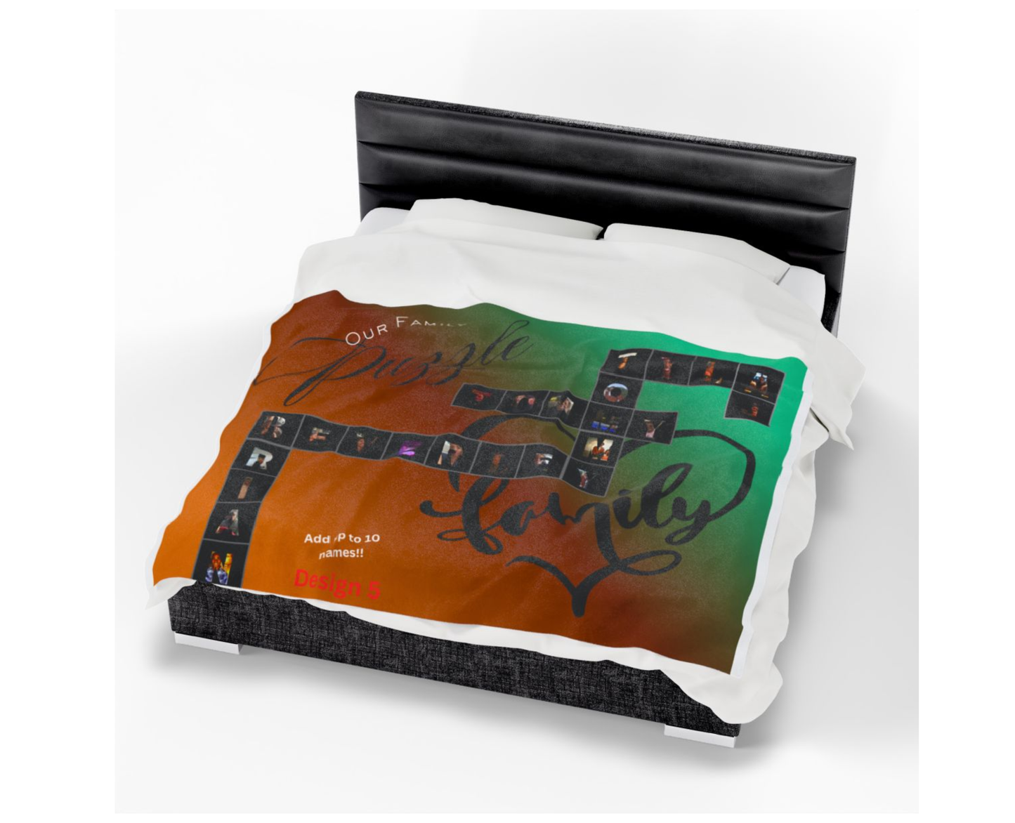 Personalized Family Puzzle Velveteen Plush Blanket — Custom Photo Letter Keepsake