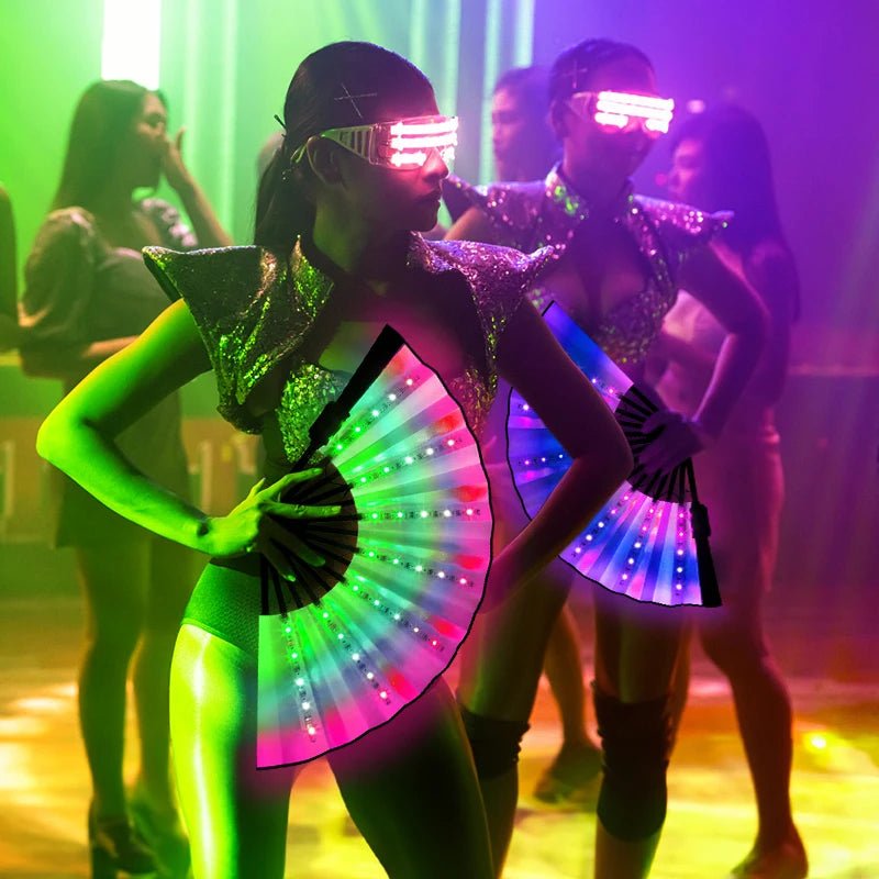 Rechargeable RGB Glow Folding Fan - remote control - BeeBeeBuys