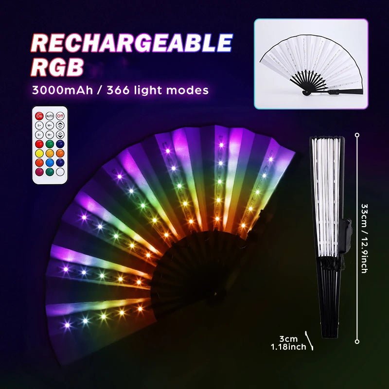 Rechargeable RGB Glow Folding Fan - remote control - BeeBeeBuys