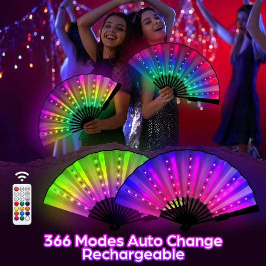 Rechargeable RGB Glow Folding Fan - remote control - BeeBeeBuys