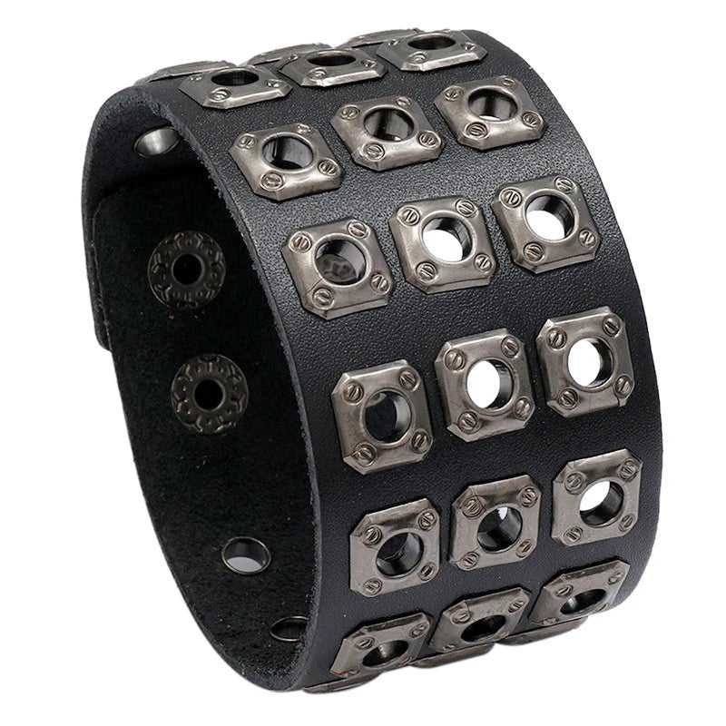 Retro Rivet Wide Genuine Leather Adjustable Bracelets - Buy One Get One Free 🔥 - BeeBeeBuys