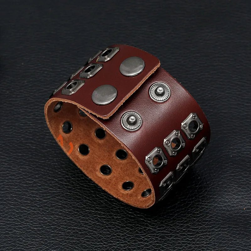 Retro Rivet Wide Genuine Leather Adjustable Bracelets - Buy One Get One Free 🔥 - BeeBeeBuys